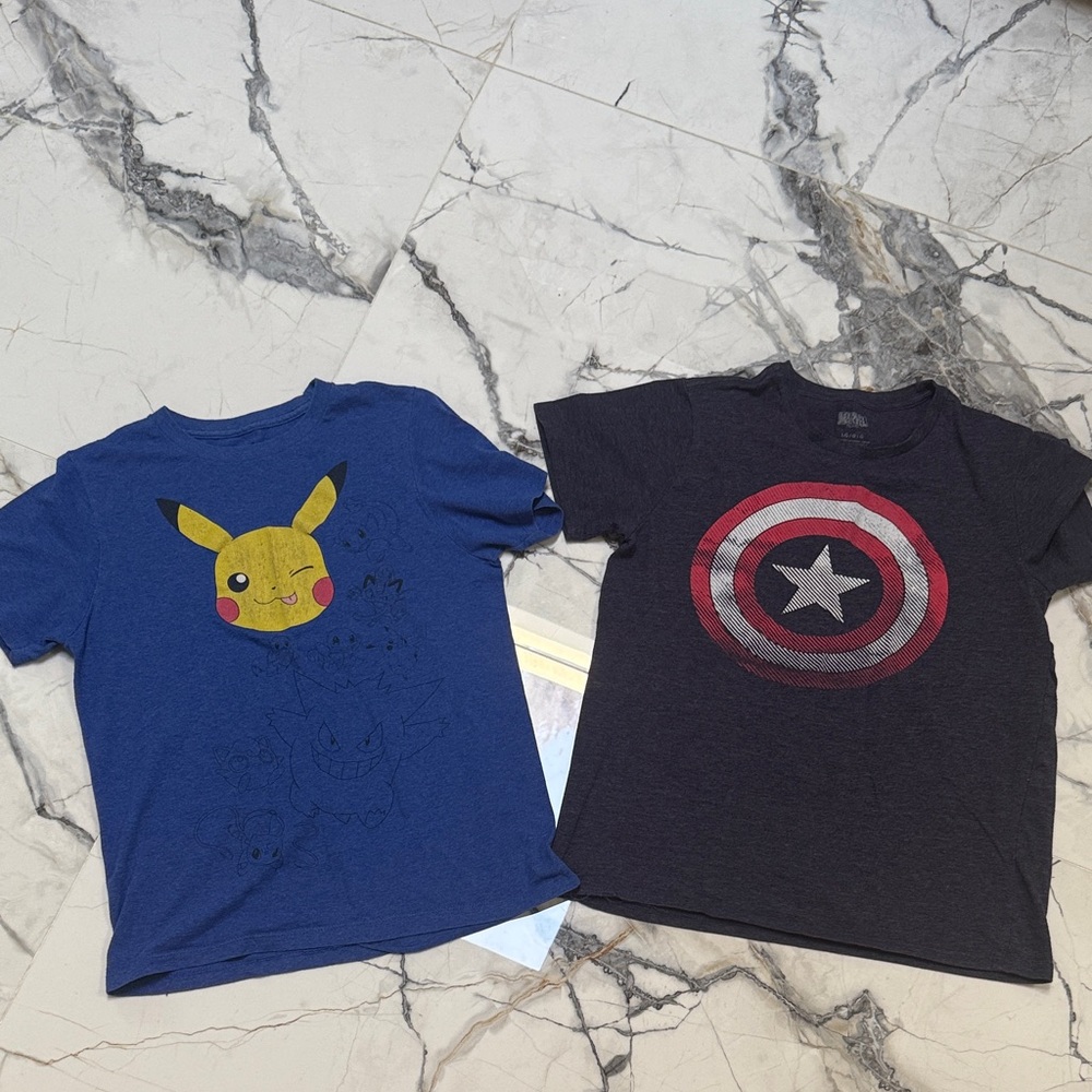 Marvel Black Captain America & Pikachu Kids T-Shirt Large